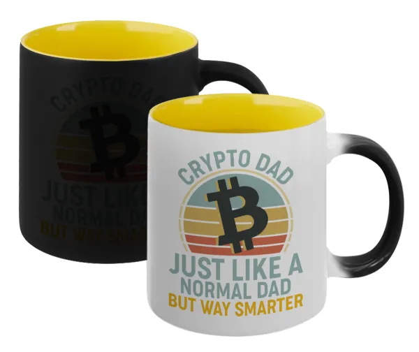 Crypto Dad — Κούπα Μαγική εσωτερικό κίτρινη, κεραμική 330ml που αλλάζει χρώμα με το ζεστό ρόφημα