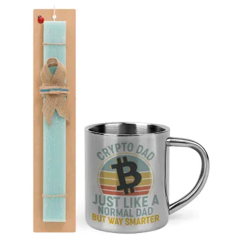 Crypto Dad, Easter Set, metallic thermal cup (300ml) & aromatic flat Easter candle (30cm) (TURQUOISE)