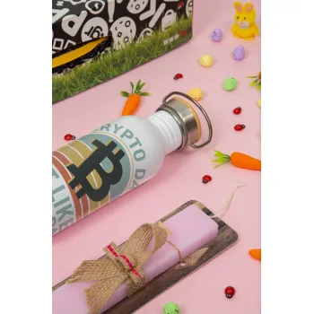 Crypto Dad, Πασχαλινή Λαμπάδα με παγούρι μεταλλικό (620ml, stainless steel) & κερί αρωματικό πλακέ (30cm) (ΡΟΖ)