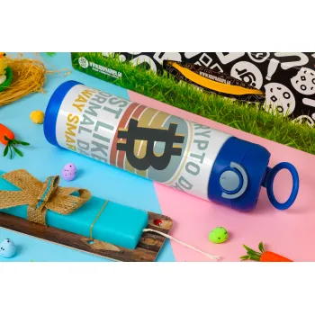 Crypto Dad, Πασχαλινή Λαμπάδα με Παιδικό παγούρι θερμό, ανοξείδωτο, με καλαμάκι ασφαλείας, ΜΠΛΕ (500ml)