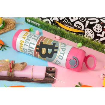 Crypto Dad, Πασχαλινή Λαμπάδα με Παιδικό παγούρι θερμό, ανοξείδωτο, με καλαμάκι ασφαλείας, ΡΟΖ (500ml)