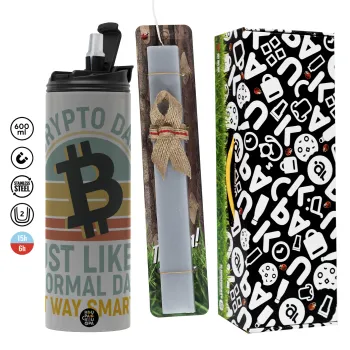 Crypto Dad, Πασχαλινή Λαμπάδα με Travel Tumbler θερμό (600ml, BPA free) & κερί αρωματικό πλακέ (30cm) (ΓΚΡΙ)