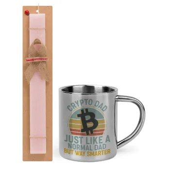 Crypto Dad, Easter Set, metallic thermal cup (300ml) & aromatic flat Easter candle (30cm) (PINK)