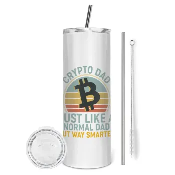 Crypto Dad, Tumbler ποτήρι θερμό από ανοξείδωτο ατσάλι 600ml, με μεταλλικό καλαμάκι & βούρτσα καθαρισμού