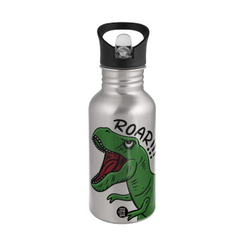 Dyno roar!!!, Water bottle Silver with straw, stainless steel 500ml