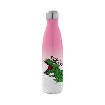 Dyno roar!!!, Metal mug thermos Pink/White (Stainless steel), double wall, 500ml
