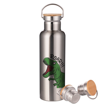 Dyno roar!!!, Stainless steel Silver with wooden lid (bamboo), double wall, 750ml