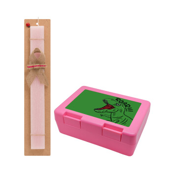 Dyno roar!!!, Easter Set, children's snack container PINK & scented flat Easter candle (30cm) (PINK)