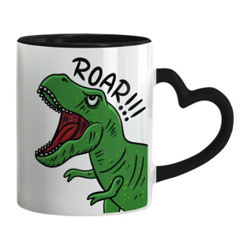 Dyno roar!!!, Κούπα καρδιά χερούλι μαύρη, κεραμική, 330ml