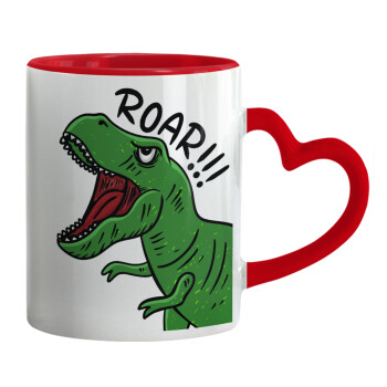 Dyno roar!!!, Mug heart red handle, ceramic, 330ml