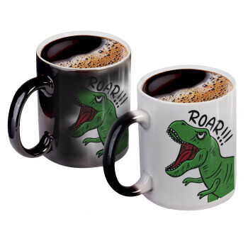 Dyno roar!!!, Color changing magic Mug, ceramic, 330ml when adding hot liquid inside, the black colour desappears (1 pcs)