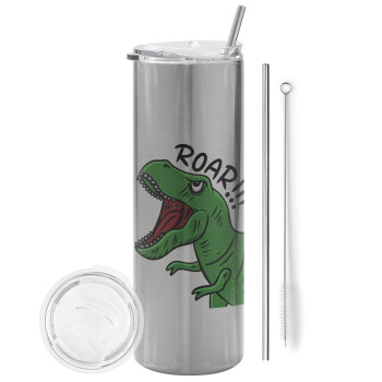 Dyno roar!!!, Tumbler stainless steel Silver 600ml, with metal straw & cleaning brush