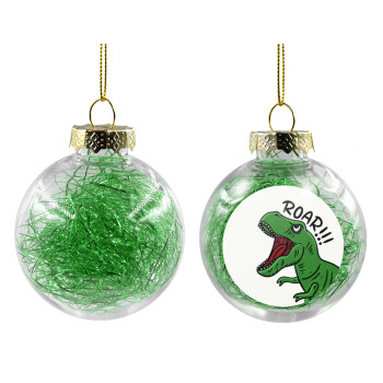 Dyno roar!!!, Χριστουγεννιάτικη μπάλα δένδρου διάφανη με πράσινο γέμισμα 8cm