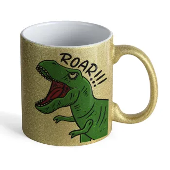 Dyno roar!!!, Κούπα Χρυσή Glitter που γυαλίζει, κεραμική, 330ml