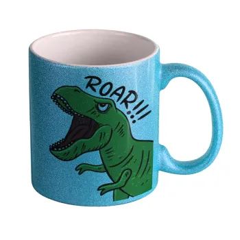 Dyno roar!!!, Κούπα Σιέλ Glitter που γυαλίζει, κεραμική, 330ml
