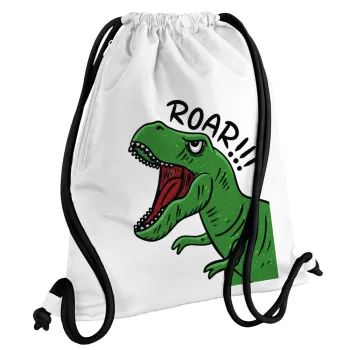 Dyno roar!!!, Backpack pouch GYMBAG white, with pocket (40x48cm) & thick cords