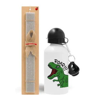 Dyno roar!!!, Easter Set, metallic aluminum water bottle (500ml) & aromatic flat Easter candle (30cm) (GRAY)