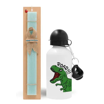 Dyno roar!!!, Easter Set, metallic aluminum water bottle (500ml) & scented flat candle (30cm) (TURQUOISE)