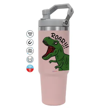Dyno roar!!!, Pink color, 890ml (30oz) stainless Steel Tumbler with Handle
