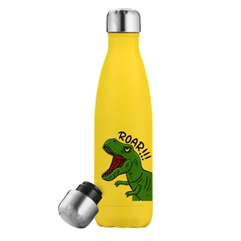 Dyno roar!!!, Μεταλλικό παγούρι θερμός Κίτρινος (Stainless steel), διπλού τοιχώματος, 500ml