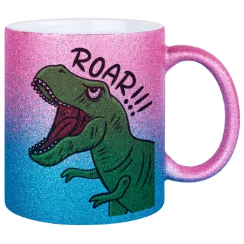 Dyno roar!!!, Κούπα Χρυσή/Μπλε Glitter, κεραμική, 330ml