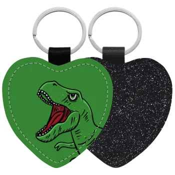 Dyno roar!!!, Μπρελόκ PU δερμάτινο glitter καρδιά ΜΑΥΡΟ