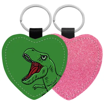 Dyno roar!!!, Μπρελόκ PU δερμάτινο glitter καρδιά ΡΟΖ