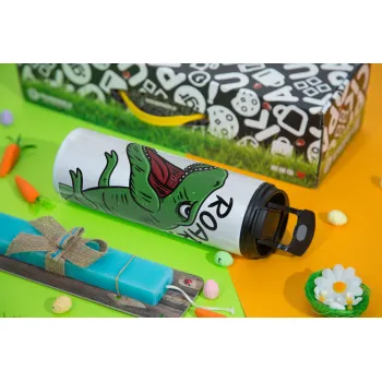 Dyno roar!!!, Easter candle,Travel Tumbler 2 Lids, with metal straw & cleaning brush & aromatic flat candle (30cm) (BLUE)