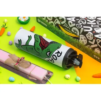 Dyno roar!!!, Easter candle,Travel Tumbler 2 Lids, with metal straw & cleaning brush & aromatic flat candle (30cm) (PINK)