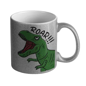 Dyno roar!!!, Κούπα Ασημένια Glitter που γυαλίζει, κεραμική, 330ml