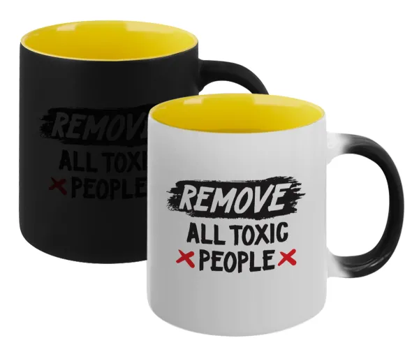 Remove all toxic people — Κούπα Μαγική εσωτερικό κίτρινη, κεραμική 330ml που αλλάζει χρώμα με το ζεστό ρόφημα