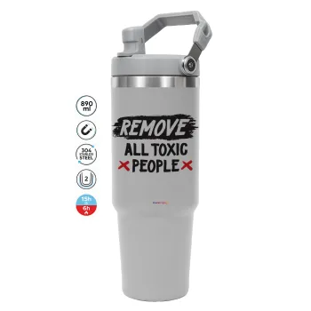 Remove all toxic people, ΓΚΡΙ χρώματος Θερμός Ανοξείδωτο 890ml (30oz) με χερούλι
