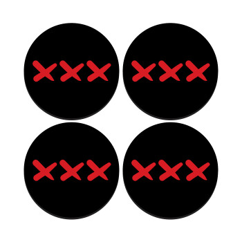 XXX, SET of 4 round wooden coasters (9cm)