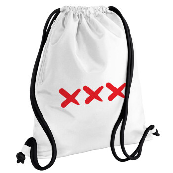 XXX, Τσάντα πλάτης πουγκί GYMBAG λευκή, με τσέπη (40x48cm) & χονδρά κορδόνια
