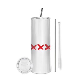 XXX, Eco friendly ποτήρι θερμό (tumbler) από ανοξείδωτο ατσάλι 600ml, με μεταλλικό καλαμάκι & βούρτσα καθαρισμού