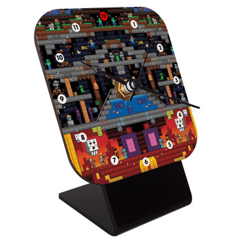 Minecraft 2D map, Quartz Wooden table clock with hands (10cm)