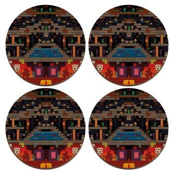 Minecraft 2D map, ΣΕΤ x4 Σουβέρ ξύλινα στρογγυλά plywood (9cm)