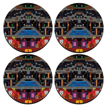Minecraft 2D map, SET of 4 round wooden coasters (9cm)