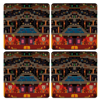 Minecraft 2D map, ΣΕΤ x4 Σουβέρ ξύλινα τετράγωνα plywood (9cm)