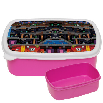 Minecraft 2D map, ΡΟΖ παιδικό δοχείο φαγητού (lunchbox) πλαστικό (BPA-FREE) Lunch Βox M18 x Π13 x Υ6cm
