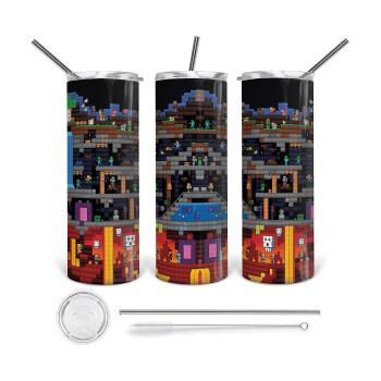 Minecraft 2D map, Tumbler stainless steel 600ml, with metal straw & cleaning brush