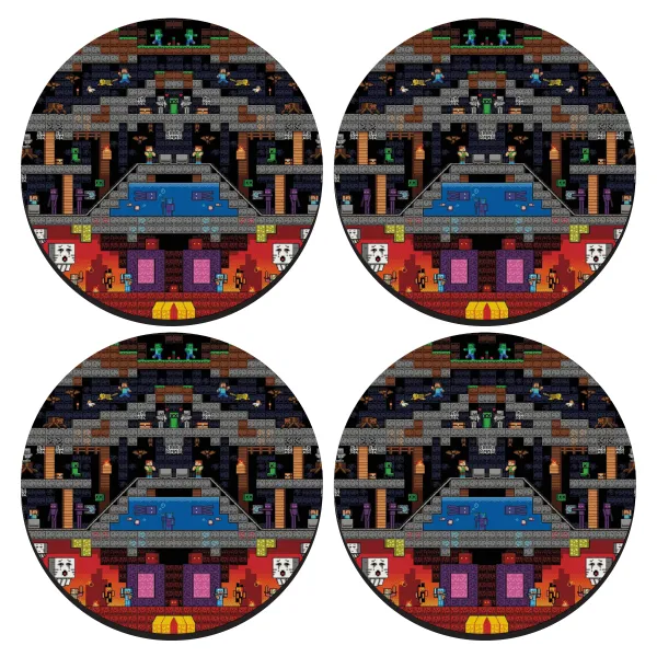 Minecraft 2D map — SET of 4 round wooden coasters (9cm)