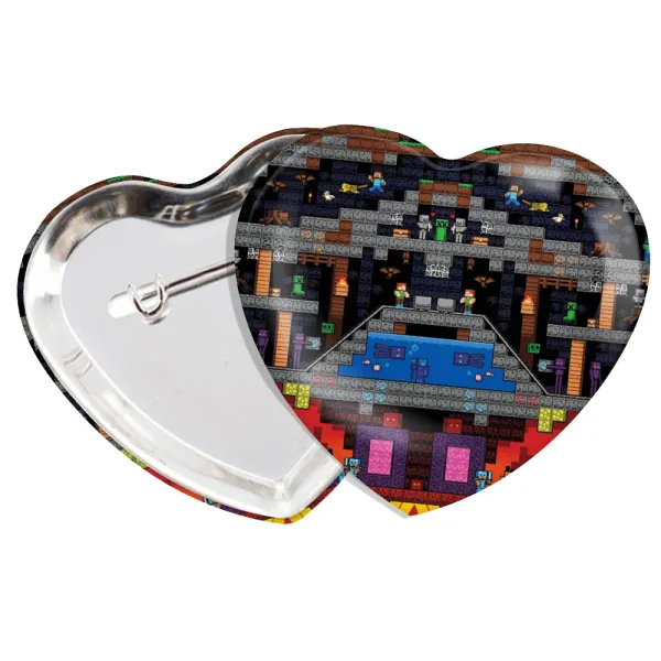 Minecraft 2D map — Heart pin badge (57x52mm)