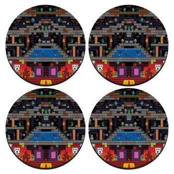 Minecraft 2D map, SET of 4 round wooden coasters (9cm)