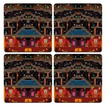 Minecraft 2D map, ΣΕΤ x4 Σουβέρ ξύλινα τετράγωνα plywood (9cm)