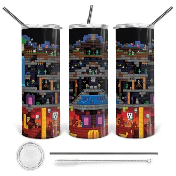 Minecraft 2D map, Tumbler stainless steel 600ml, with metal straw & cleaning brush