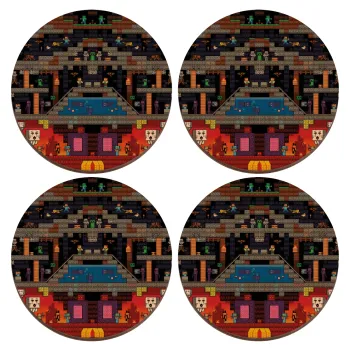 Minecraft 2D map, ΣΕΤ x4 Σουβέρ ξύλινα στρογγυλά plywood (9cm)