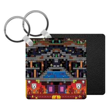 Minecraft 2D map, Μπρελόκ Δερματίνη, τετράγωνο ΜΑΥΡΟ (5x5cm)