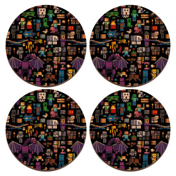 Minecraft Characters, ΣΕΤ x4 Σουβέρ ξύλινα στρογγυλά plywood (9cm)