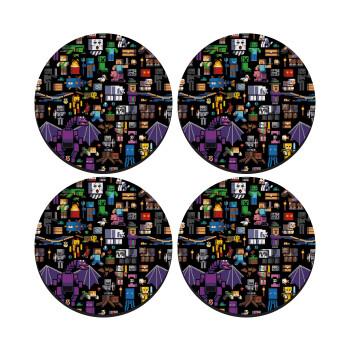 Minecraft Characters, SET of 4 round wooden coasters (9cm)